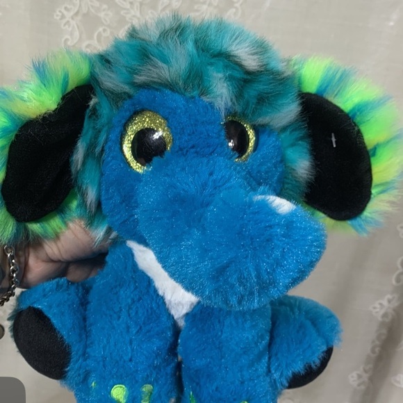 Fiesta Colorful Elephant plush 9"multicolored blue green gold eyes - Picture 2 of 8